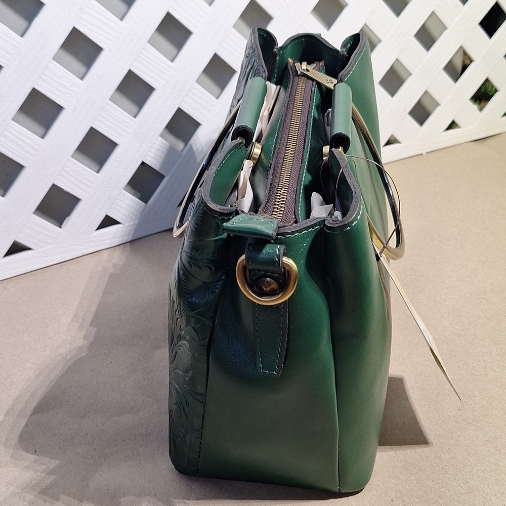 NWT Patricia Nash Empoli Burnished Tooled Leather Green Satchel Crossbody Bag - Picture 7 of 10